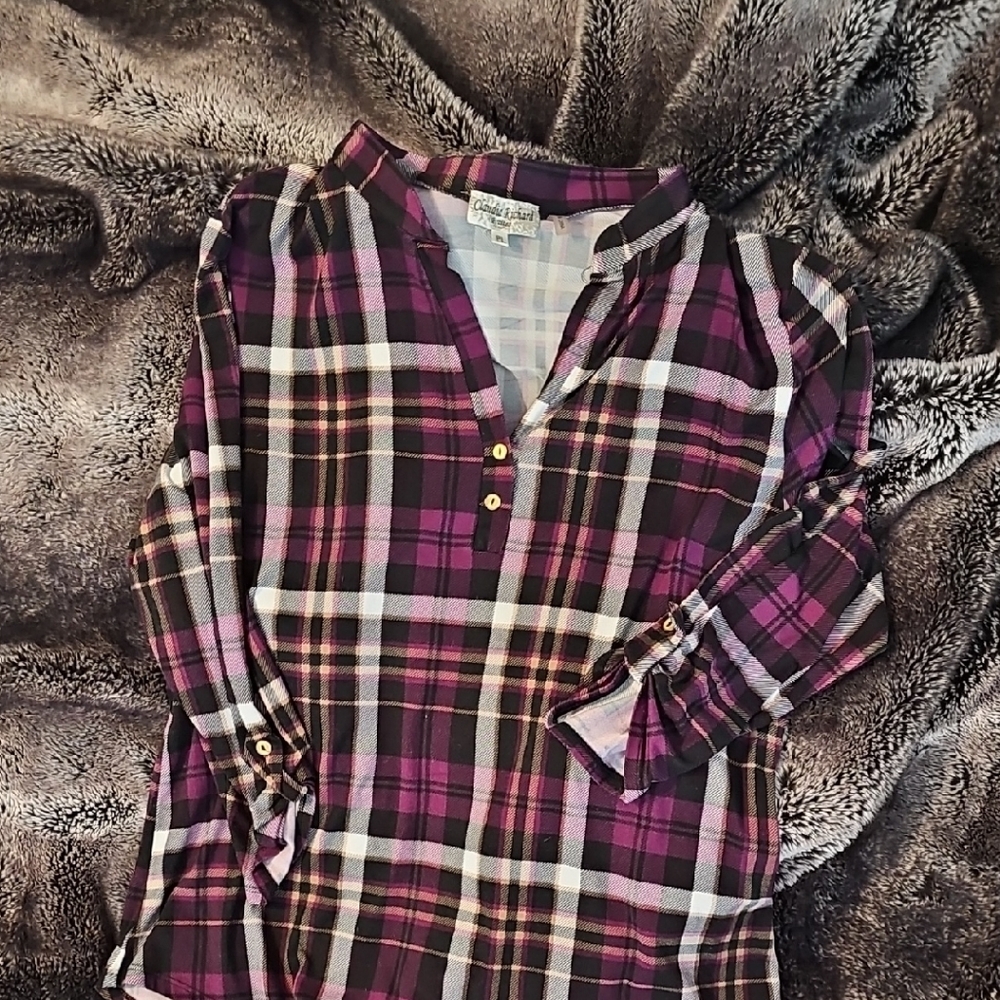 Claudia Richard Vibrant Purple Plaid Top